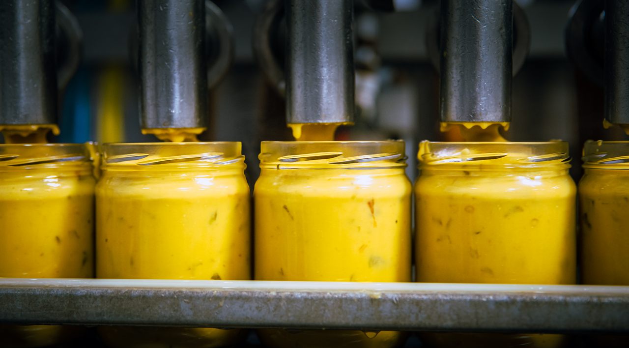Jars being filled on the Creative Foodworks production line